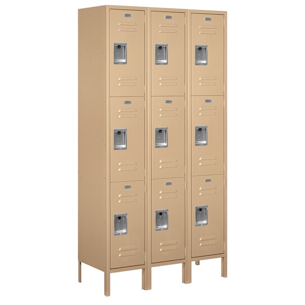 Wardrobe Locker, 45" W, 15" D, 78" H, (3) Wide, (9) Openings, Tan